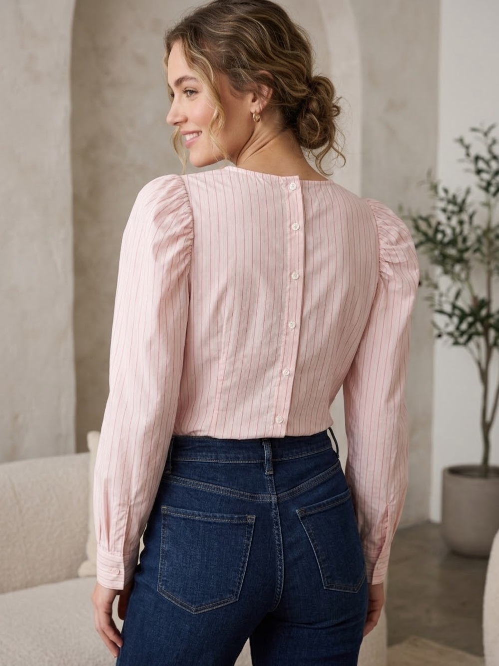 NWT Treasure Bond Nordstrom  Pink Marta Blouse Cotton Puff Long Sleeve , XS